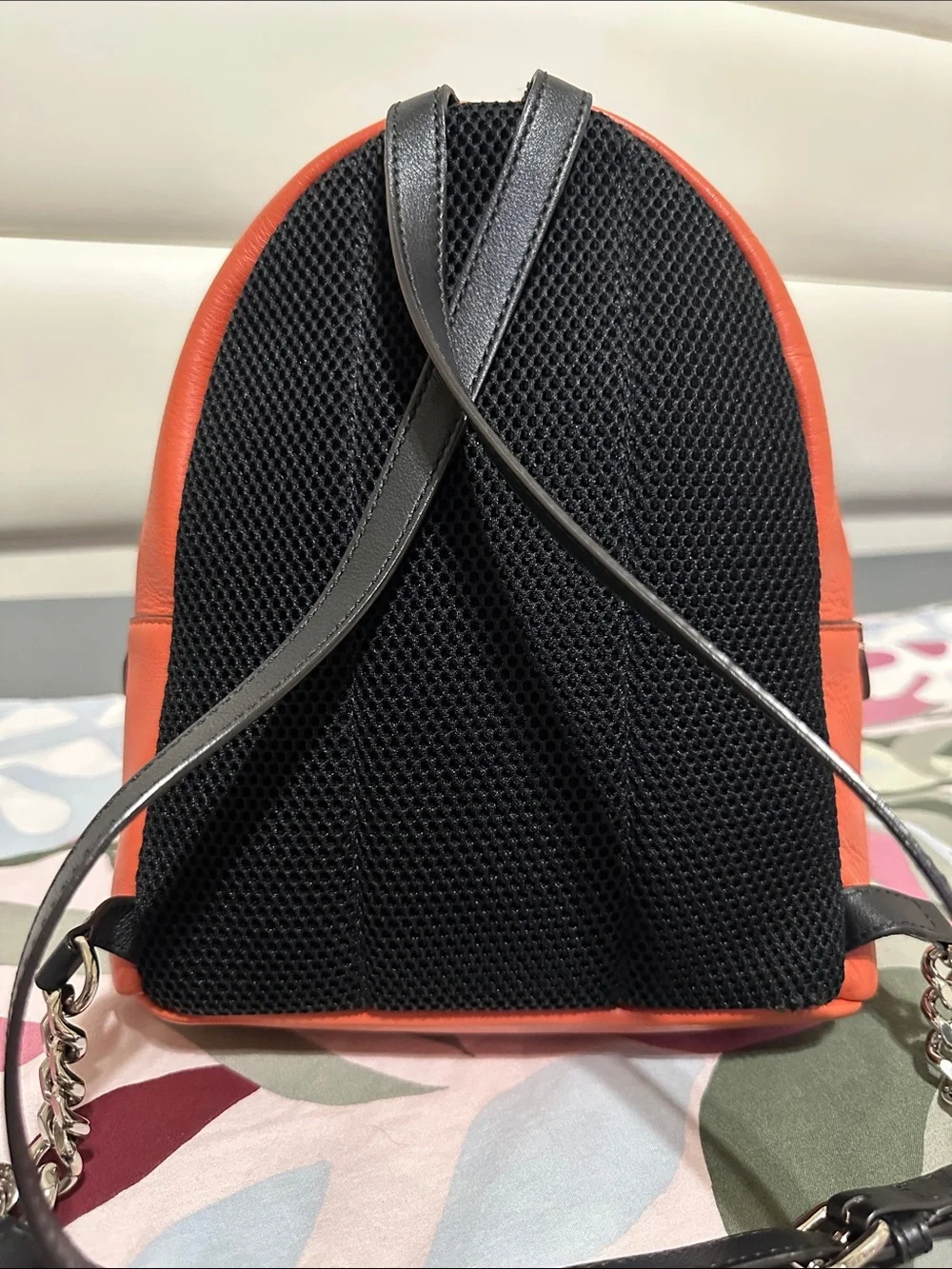 Fendi Orange Leather Mini Backpack with Contrast Beige Trim